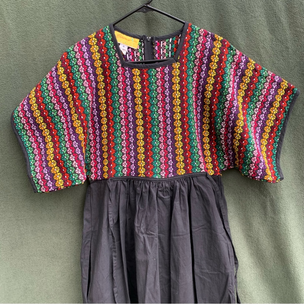 Vintage 1970’s Black Dress with Colorful Embroidery